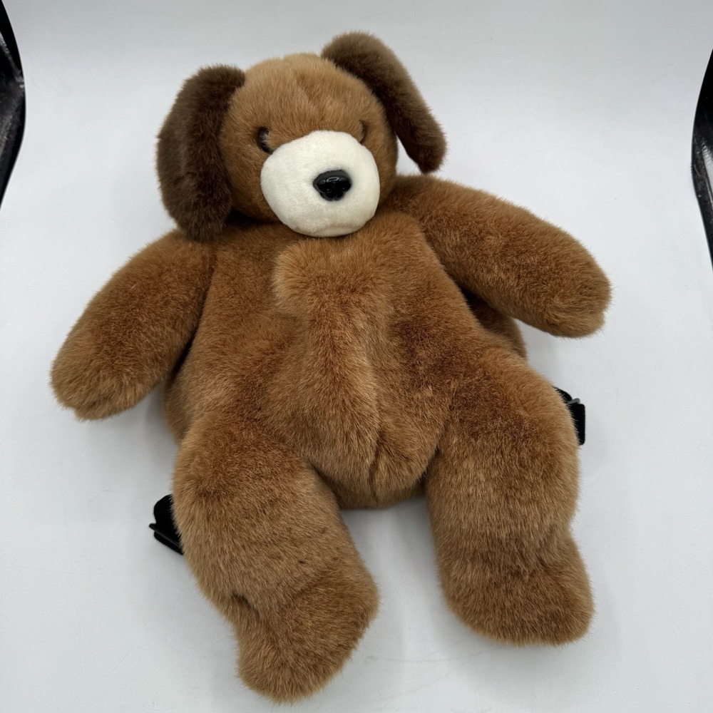 Discovery Toys Vtg Y2K Plush Dark Brown Dog Puppy Backpack Plush 16"